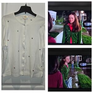 Talbots embroidered flower cardigan sz XL in style of Rory Gilmore